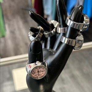 Silver Watch Ring 💍 Watch Pink Face